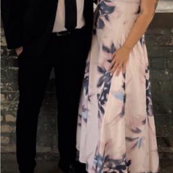 Abercrombie & Fitch Strapless Midi Dress in White with Blue and Purple Floral - Picture 2 of 11